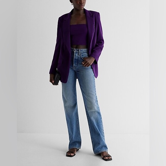 Express Stylist Cinch Waist Boyfriend Blazer - PURPLE - Medium - Picture 13 of 15